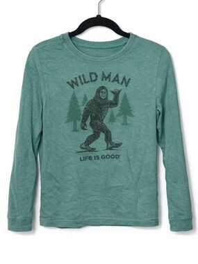 Life Is Good Boys Medium Wild Man Bigfoot Green Long Sleeve Graphic Crusher Tee